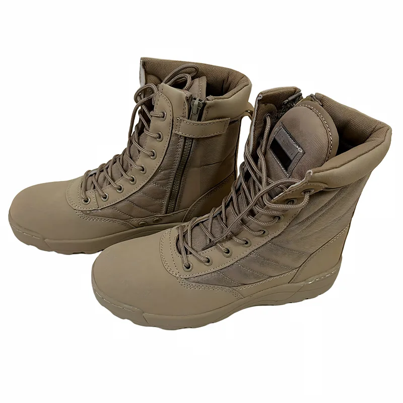 Bottes tactiques marron clair à fermeture éclair latérale